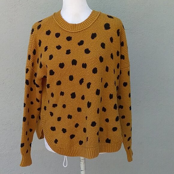 Madewell Women's Sweater Crewneck Old Gold and Black Polka Dots Size XXS - Picture 7 of 8